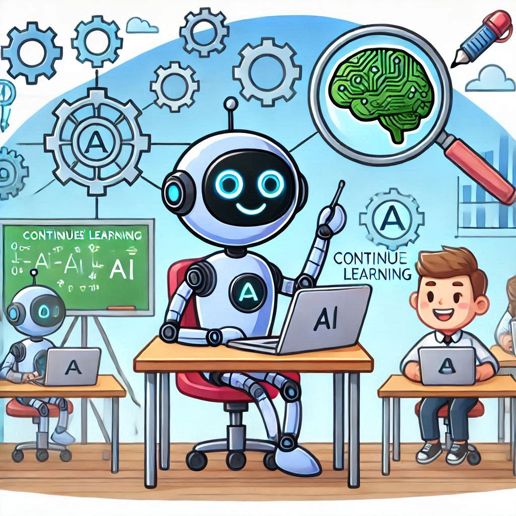 Continuous Learning in Agentic AI in cartoon style easyadsolution.in