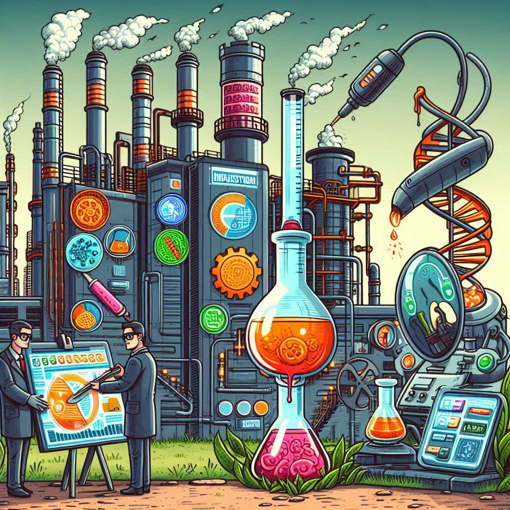 Industrial innovations under biotechnology in cartoon style easyadsolution.in