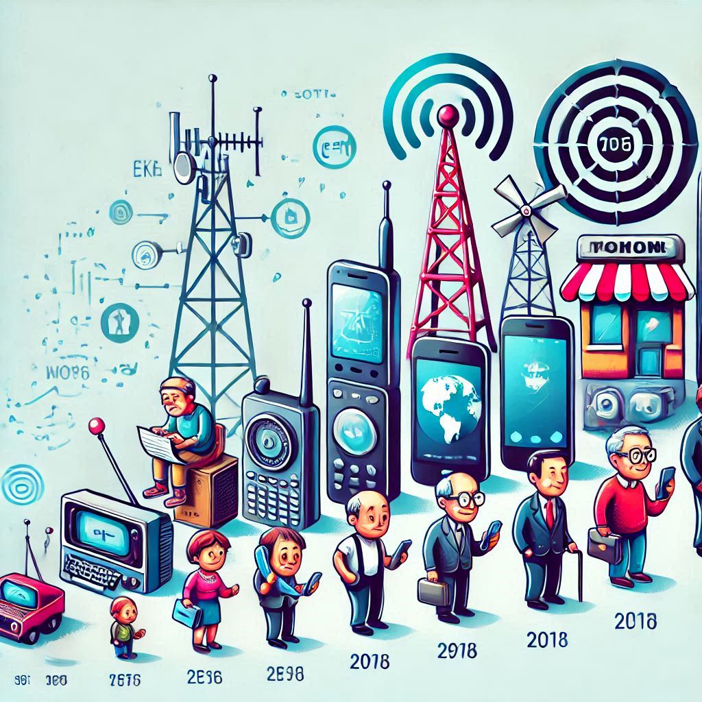 The Evolution of Mobile Networks in cartoon style (2) easyadsolution.in