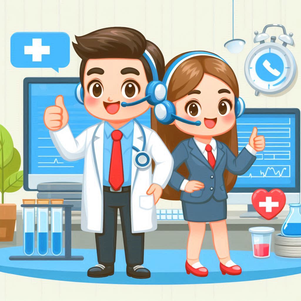 customer service and health service in agentic ai image in cartoon style easyadsolution.in