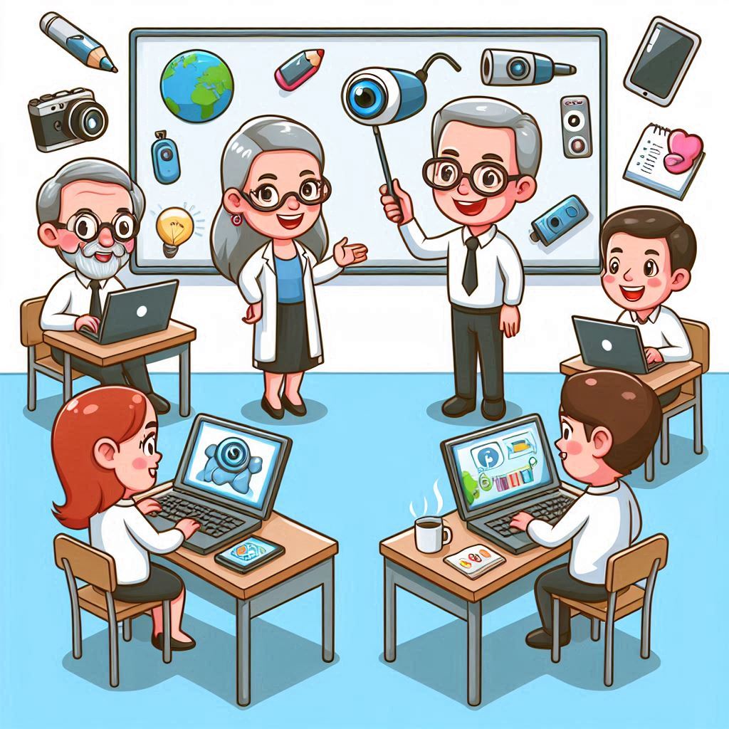 Teachers Be Trained of technologies in cartoon style