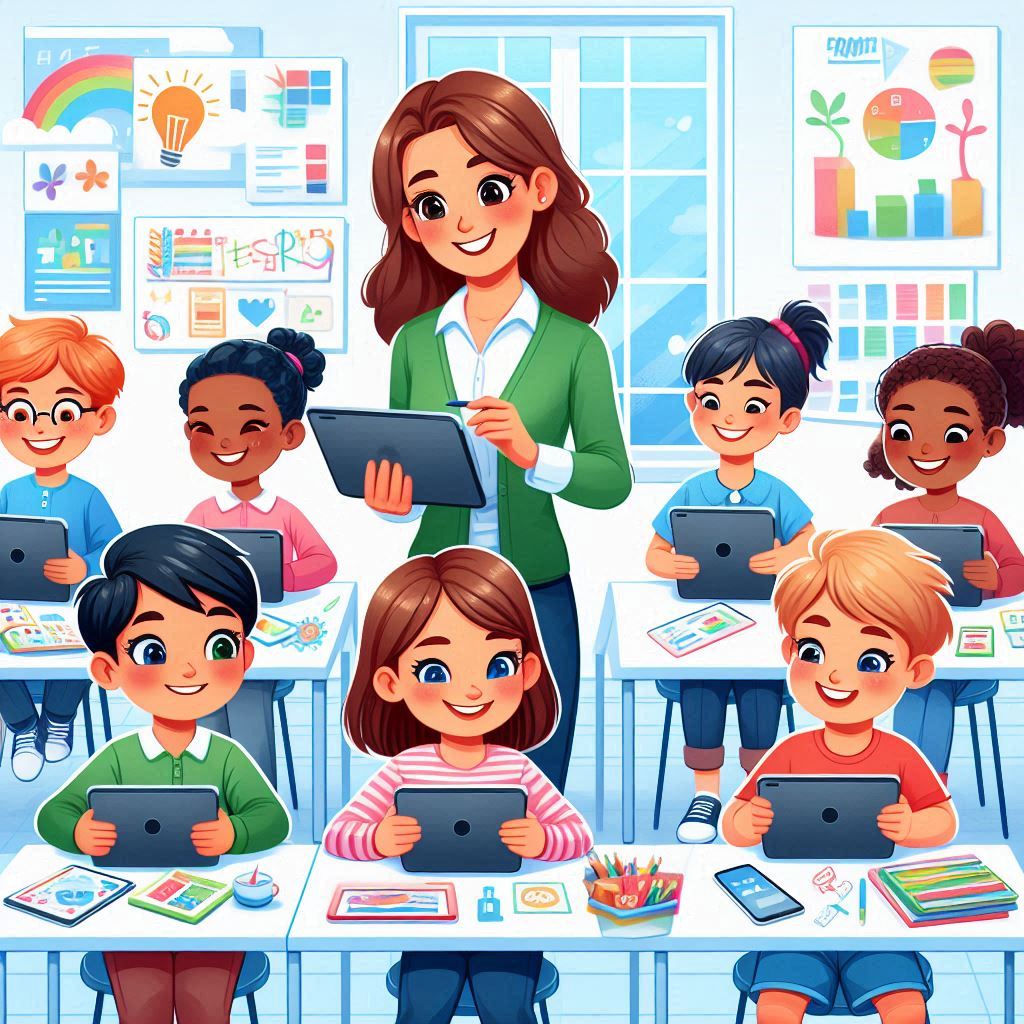 technology in education in cartoon style