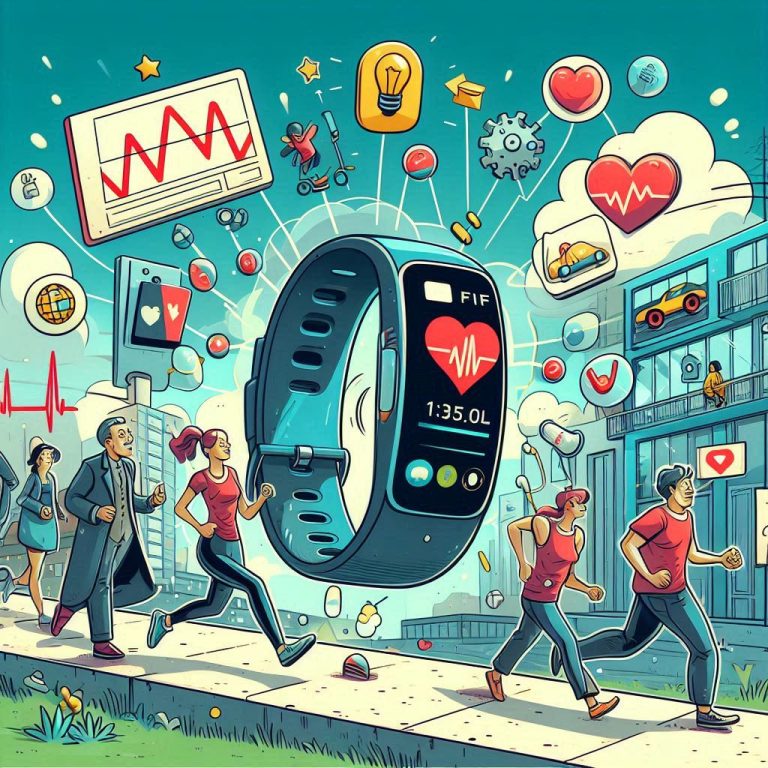 The Rise of Wearable Health Tech in cartoon style