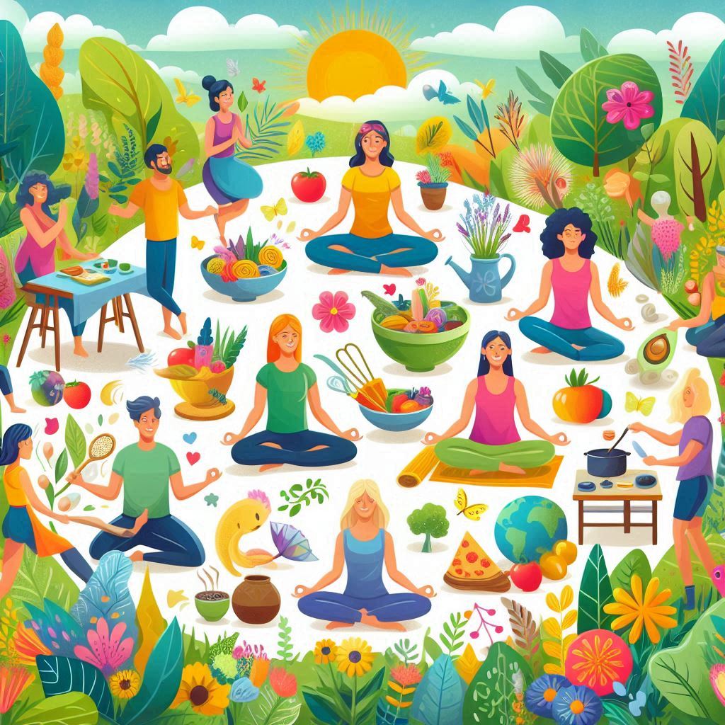 from fitness to wellness in cartoon style